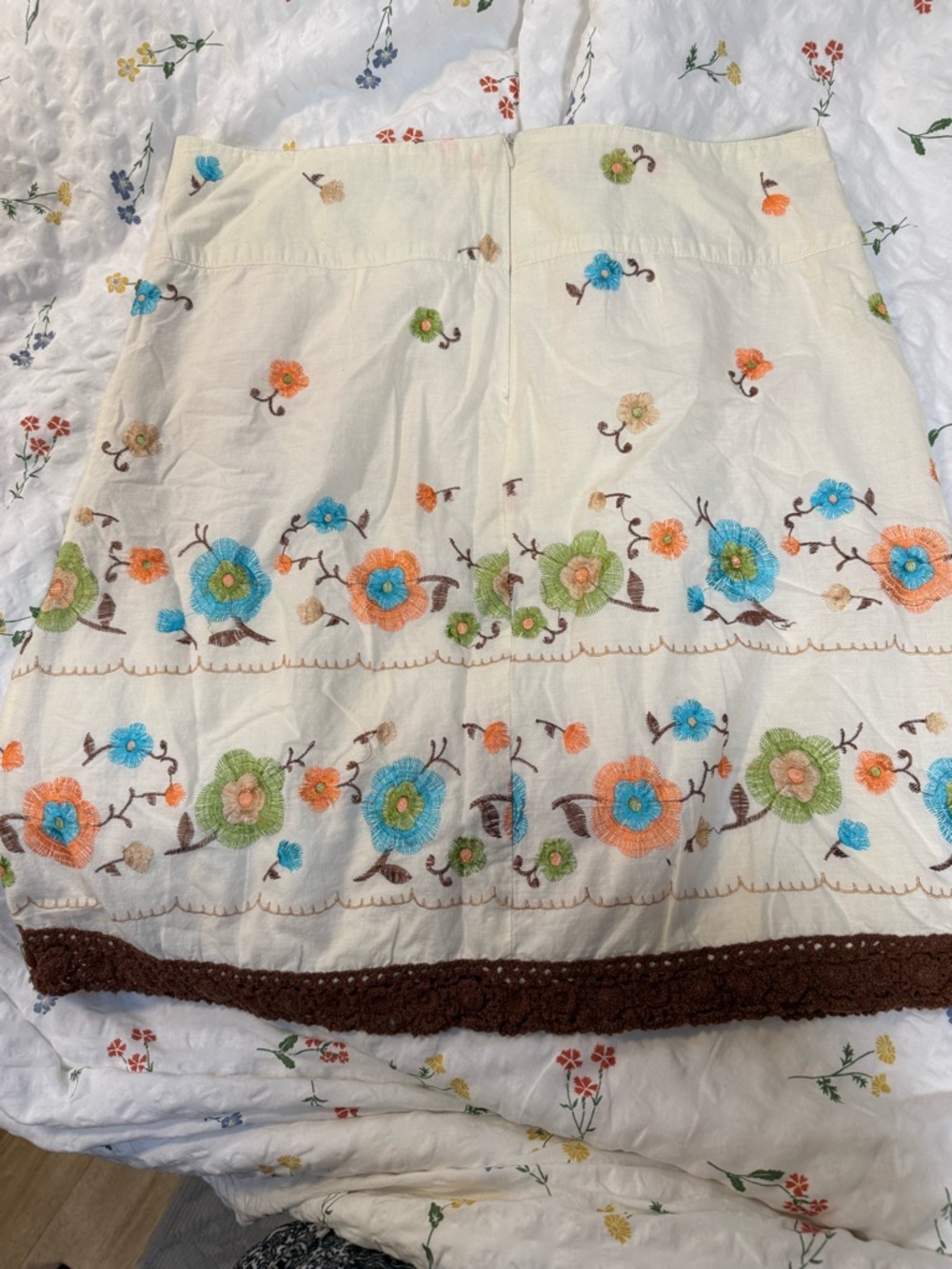 Heart Soul Cream Mini Skirt with Multicolor Floral Embroidery